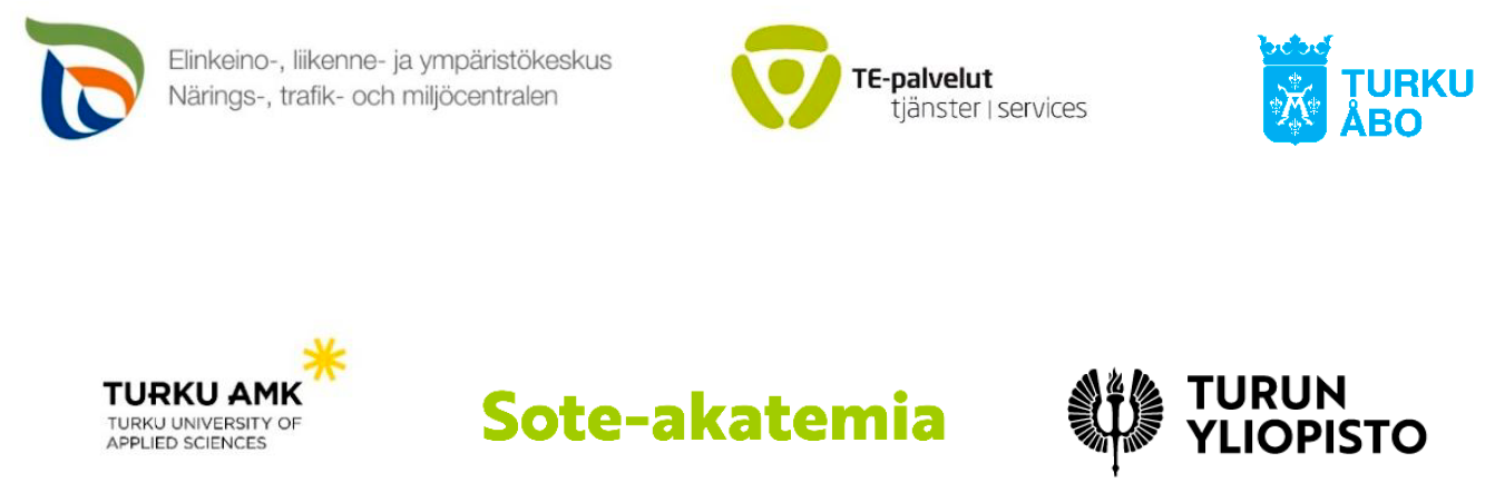 logot: Ely-keskus, TE-palvelut, Turun kaupunki, Turun AMK, Sote-akatemia, Turun yliopisto